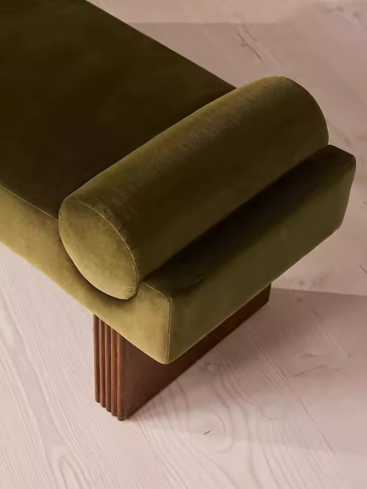 Velvet Upholstered Ribbed-Leg Vanity Bench