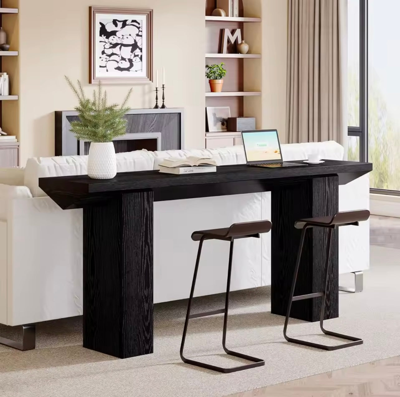 63” Farmhouse Console Table, Long Wooden Sofa Table for Entryway