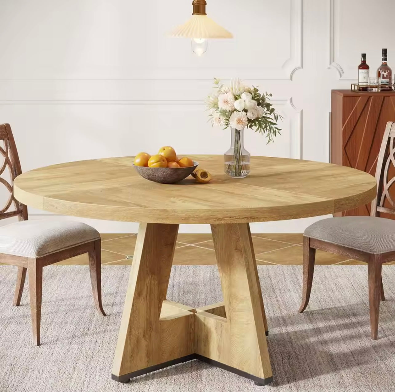 47” Round Rustic MDF Dining Table, Seats 4