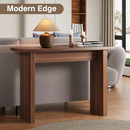 Rustic Fluted Console Table, Walnut Narrow Entryway Accent Table