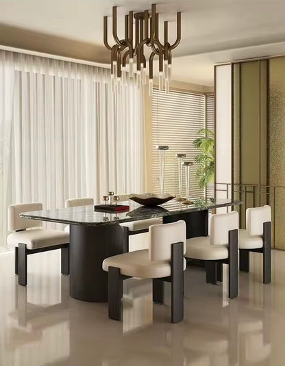 Mid-Century Travertine & Walnut Dining Table, Curved Stone Detail