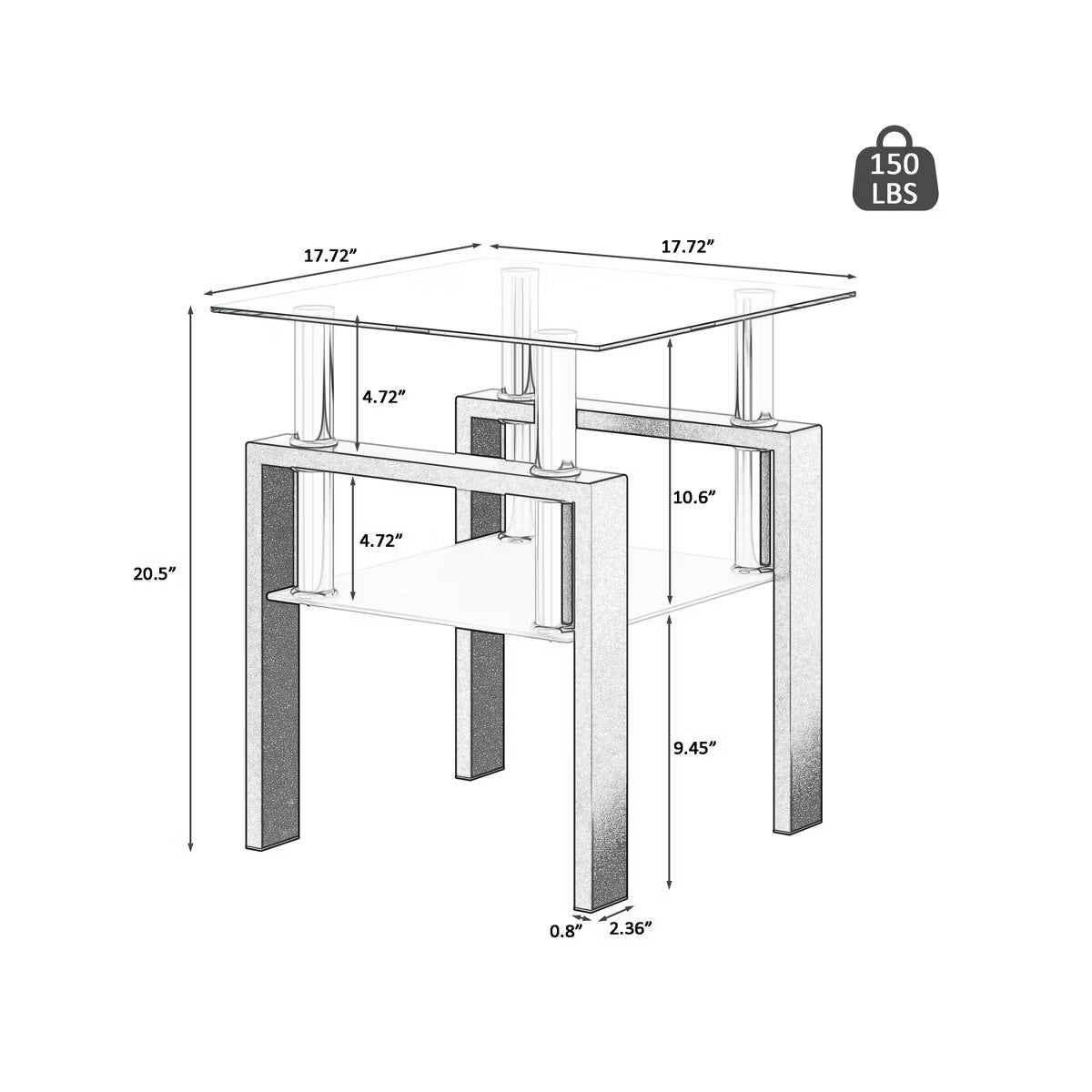 White Tempered Glass Square End Table