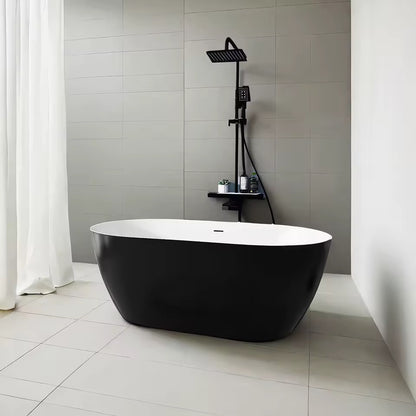 Black Freestanding Tub, Oval Bathtub with Integrated Slotted Overflow