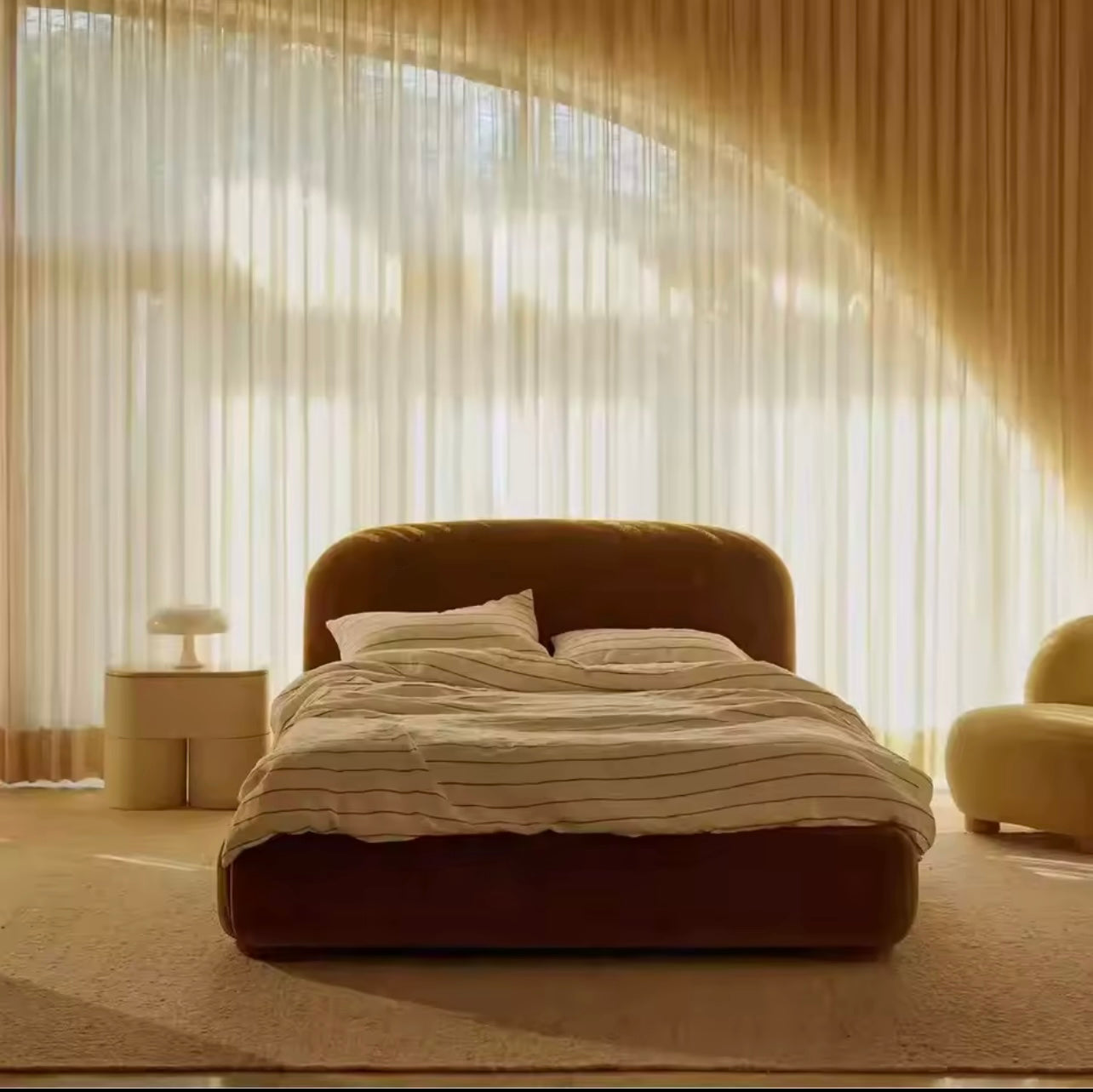 Minimalist Vintage Chenille Tufted Bed Frame with Solid Wood Base