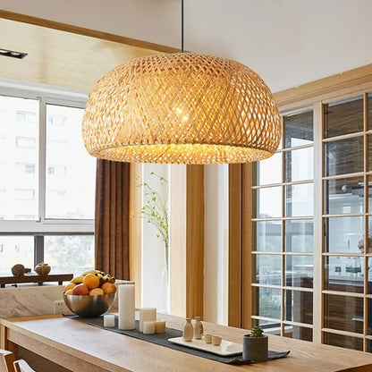 Natural Woven Bamboo Pendant Light with Bulb