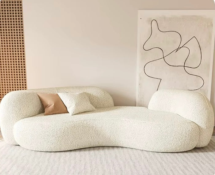 Berber Fleece Curved Sectional Sofa in Beige, Contemporary Corner Sofa