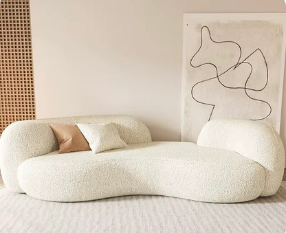 Berber Fleece Curved Sectional Sofa in Beige, Contemporary Corner Sofa