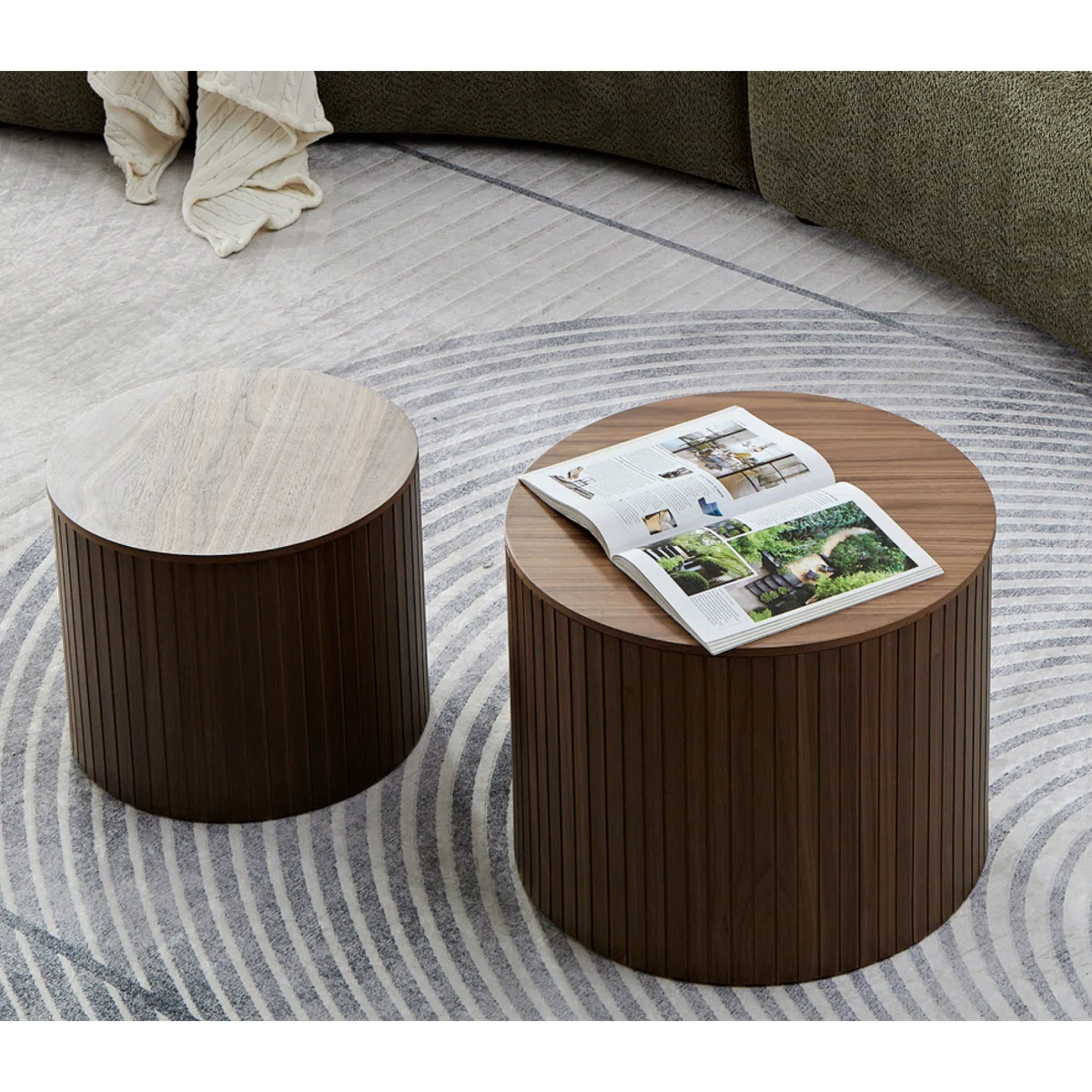 Walnut Round Nesting Coffee Table Set of 2