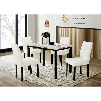 Set of 4 Dining Chairs and White Marble Upholstered Dining Table