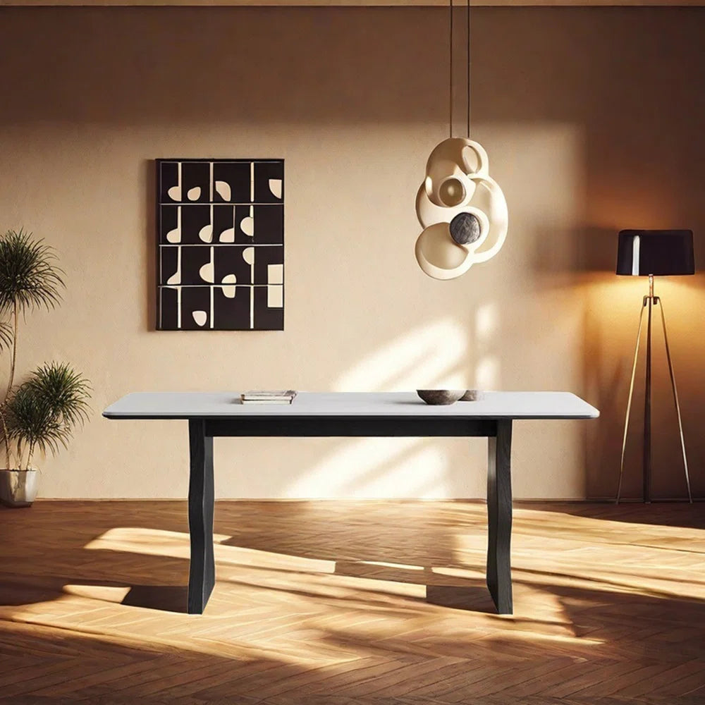 Black Ripple Rock Dining Table with White Wax Wood