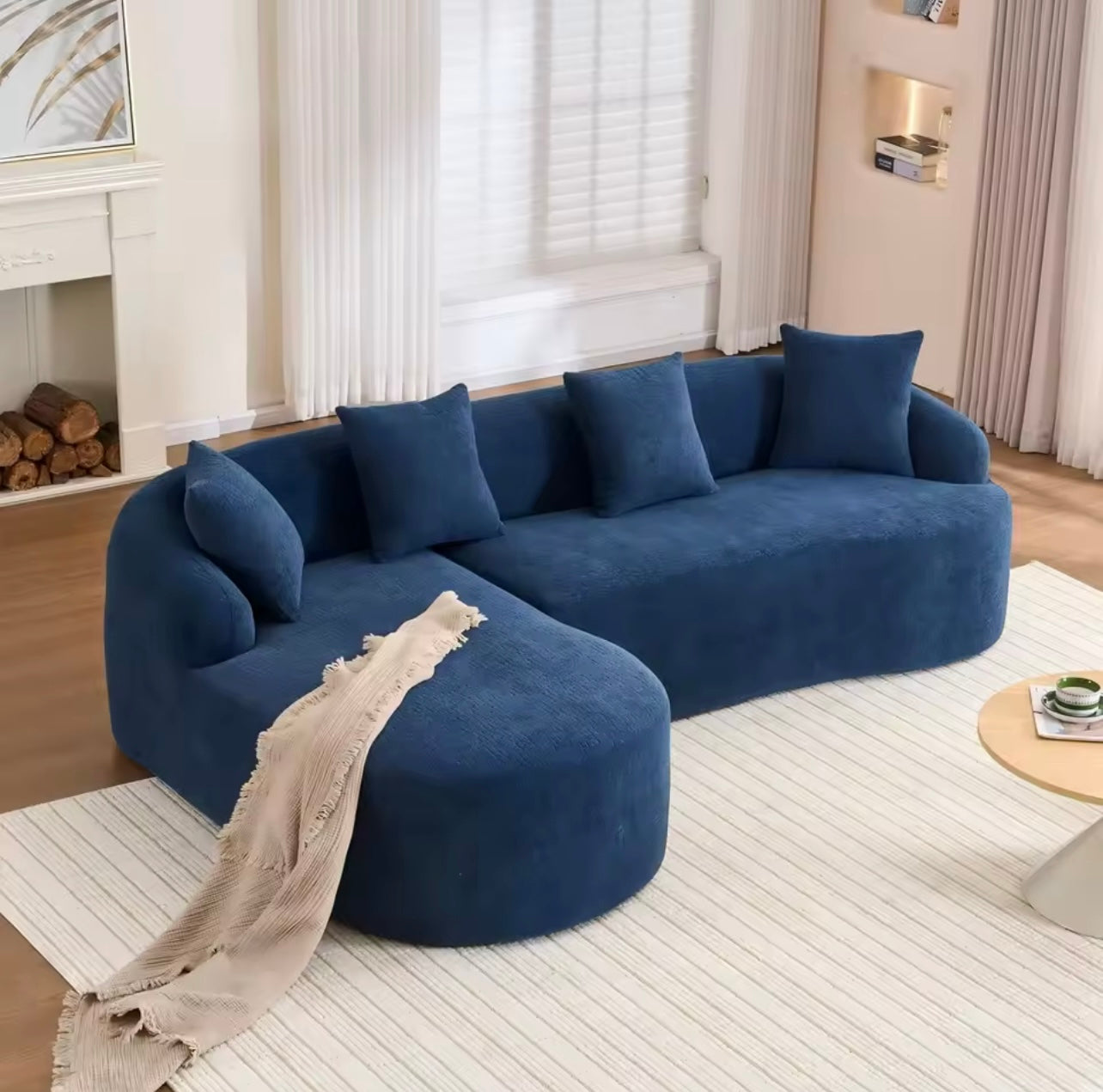 99” Curved Sofa with L-Shape Chaise, Upholstered Chenille Couch