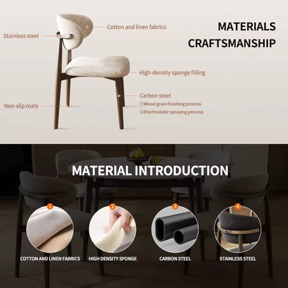 Set of 4 Ergonomic Cotton-Linen Upholstered Dining Chairs, Beige