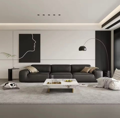 42” Square Marble Coffee Table with Gold Stainless Steel Base, White