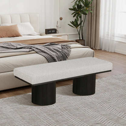 Light Grey Bouclé Upholstered Bedroom Bench