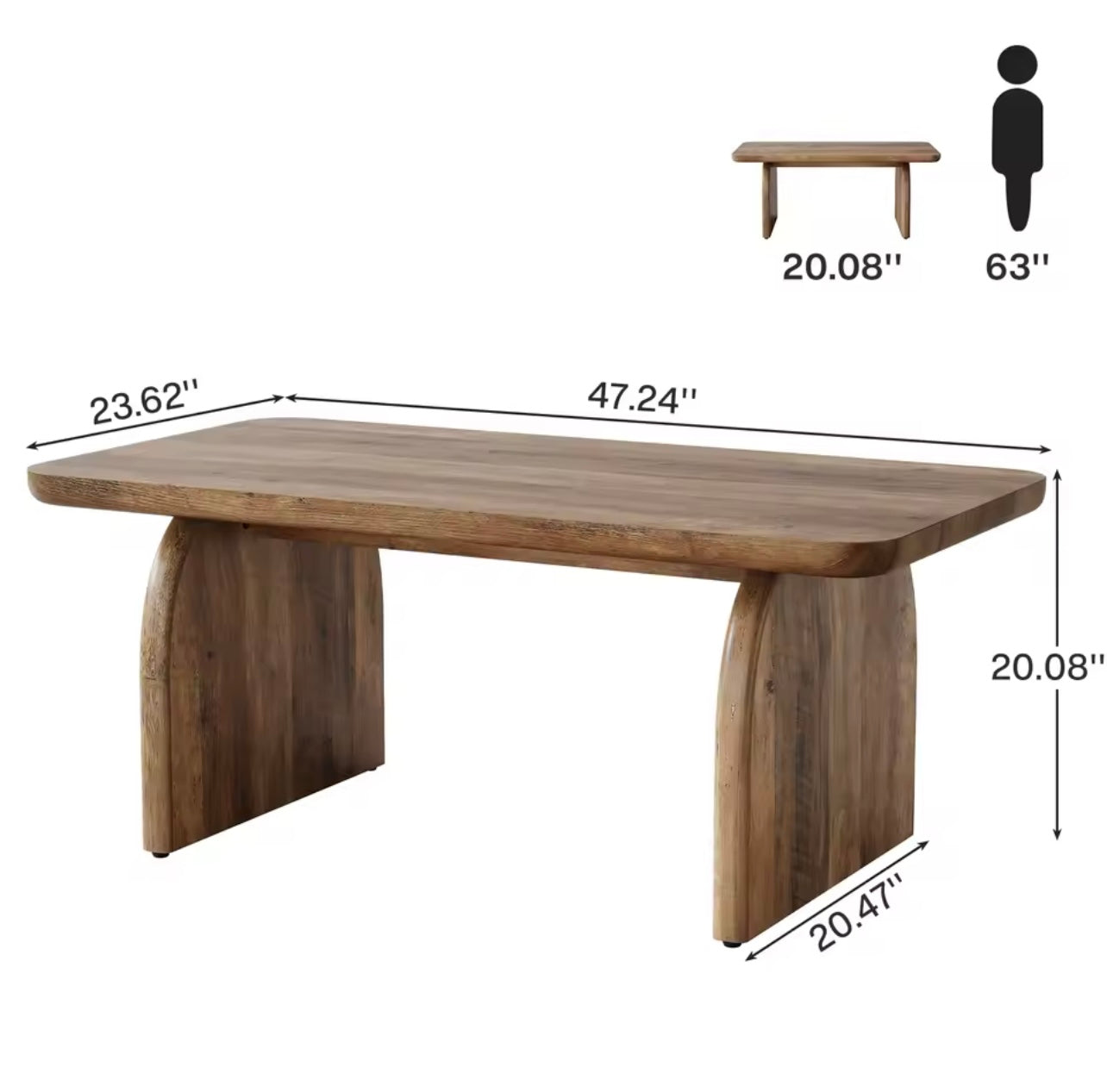 Farmhouse Rectangular Coffee Table, 47.24” Engineered Wood Center Table
