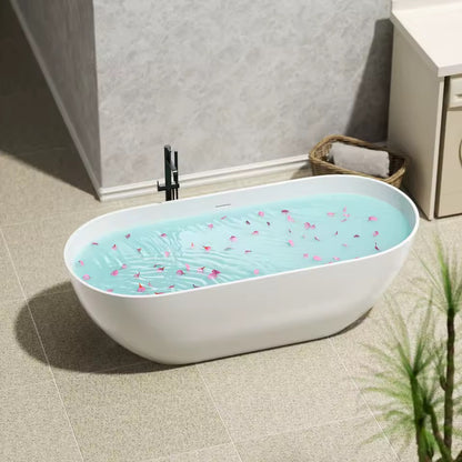 Matte White Freestanding Bathtub, Durable Spa Style Soaking Tub