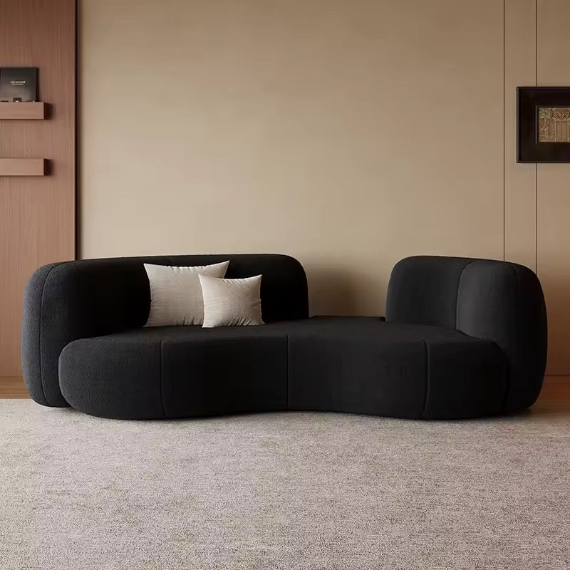 Modern Upholstered Curved Lambwool Sectional Sofa, Black