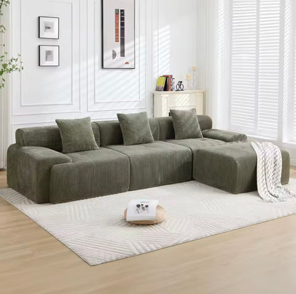118” Modular Cloud Corduroy Sectional Sofa with Chaise, Green