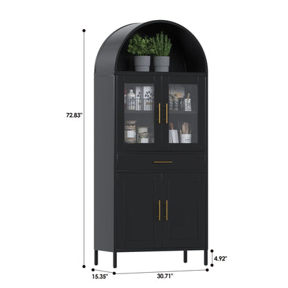 Black Tall Metal Arched Display Cabinet