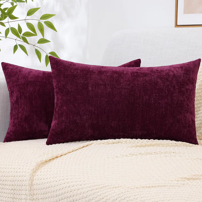 Set of 2 Chenille Lumbar Pillow Covers  12x20"