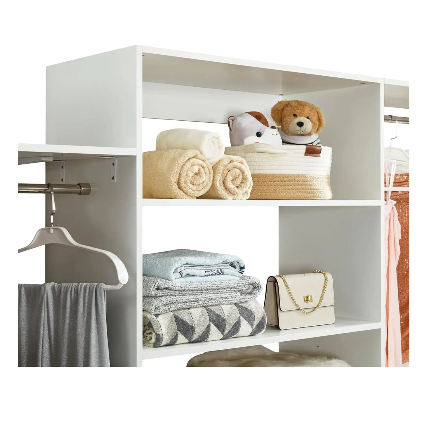 Contemporary Wardrobe, White Clothes Organizer with Shelves