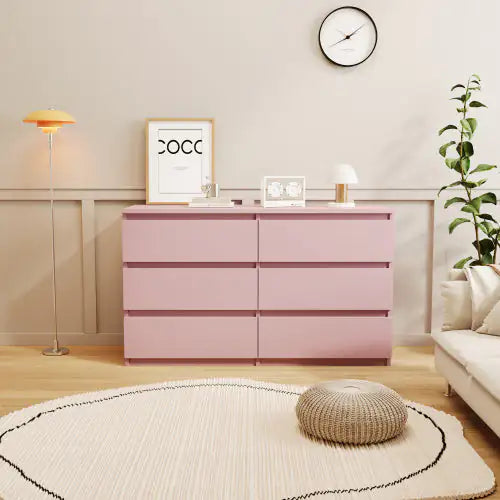 6 Drawer Dressing Table, Pink Bedroom Dresser