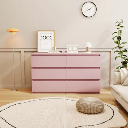6 Drawer Dressing Table, Pink Bedroom Dresser