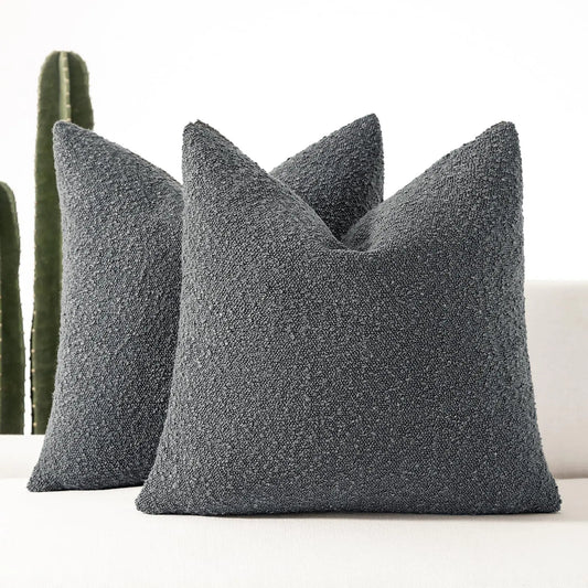 Charcoal Bouclé Decorative Throw Pillow Covers 16"x16" Set