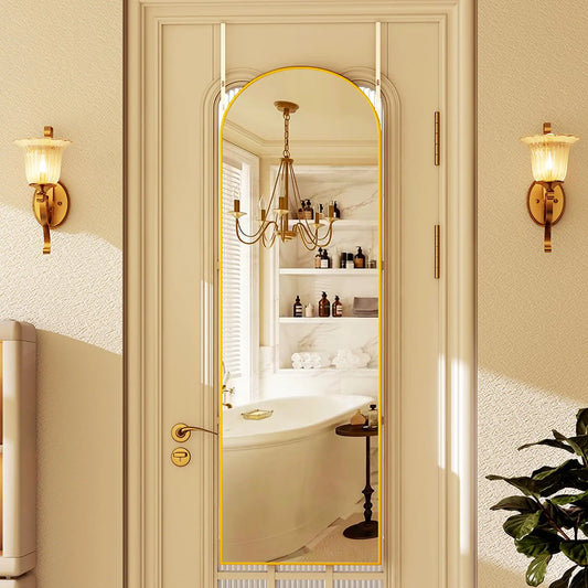 Gold Arched Full Length Door Mirror 14”x48”