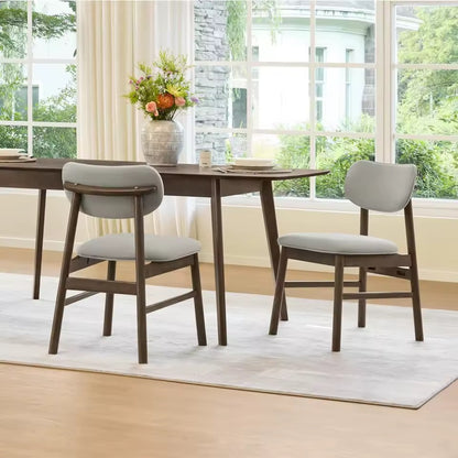 Set of 2 Mid-Century Chenille Upholstered Dining Chairs, Walnut