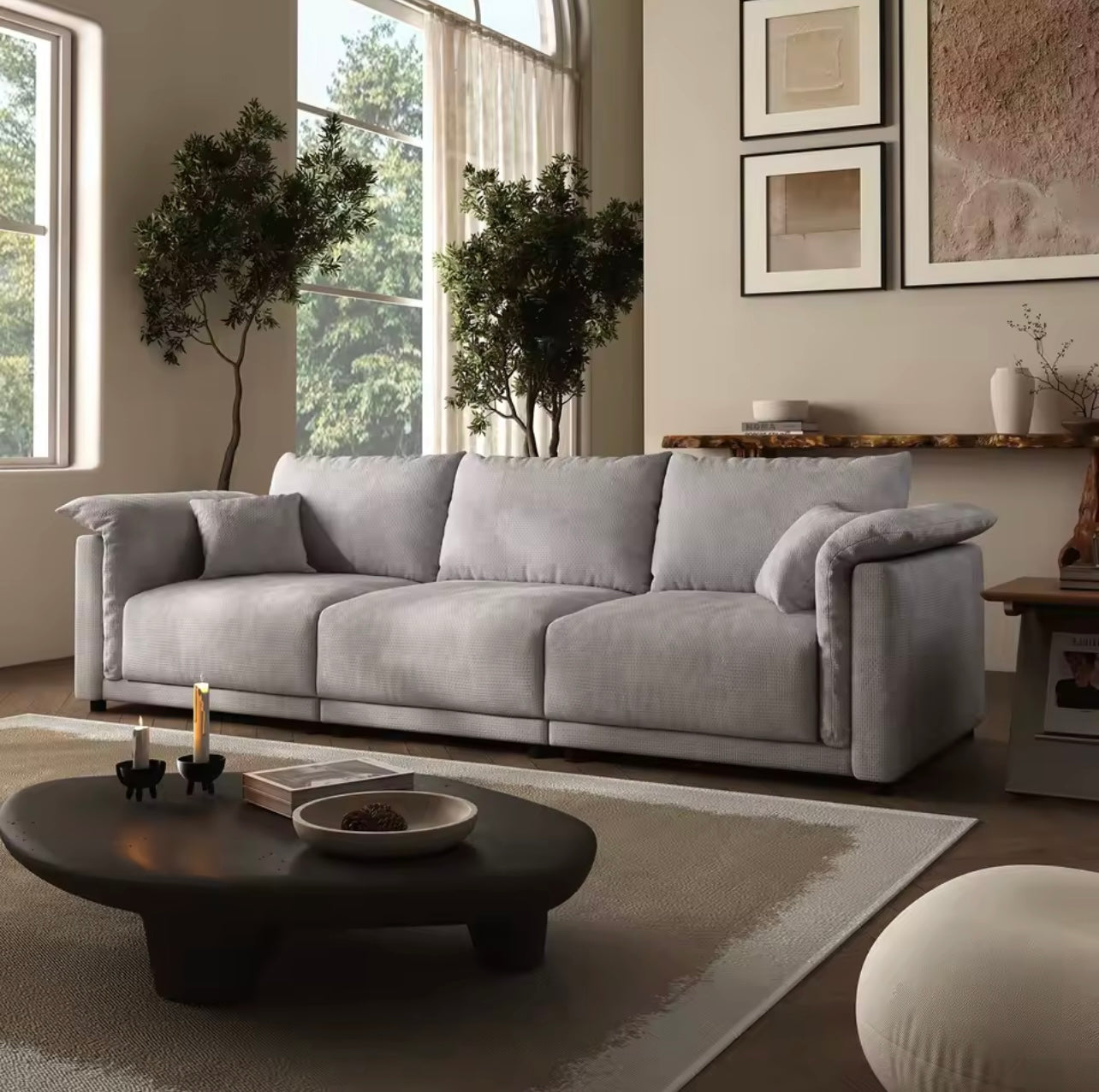 Beige 3 Seater Sectional Sofa, Convertible Deep Seat Couch