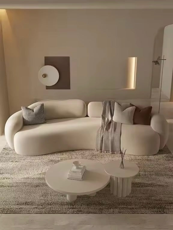 Modern French Curved Brown Flannel Floor Sofa