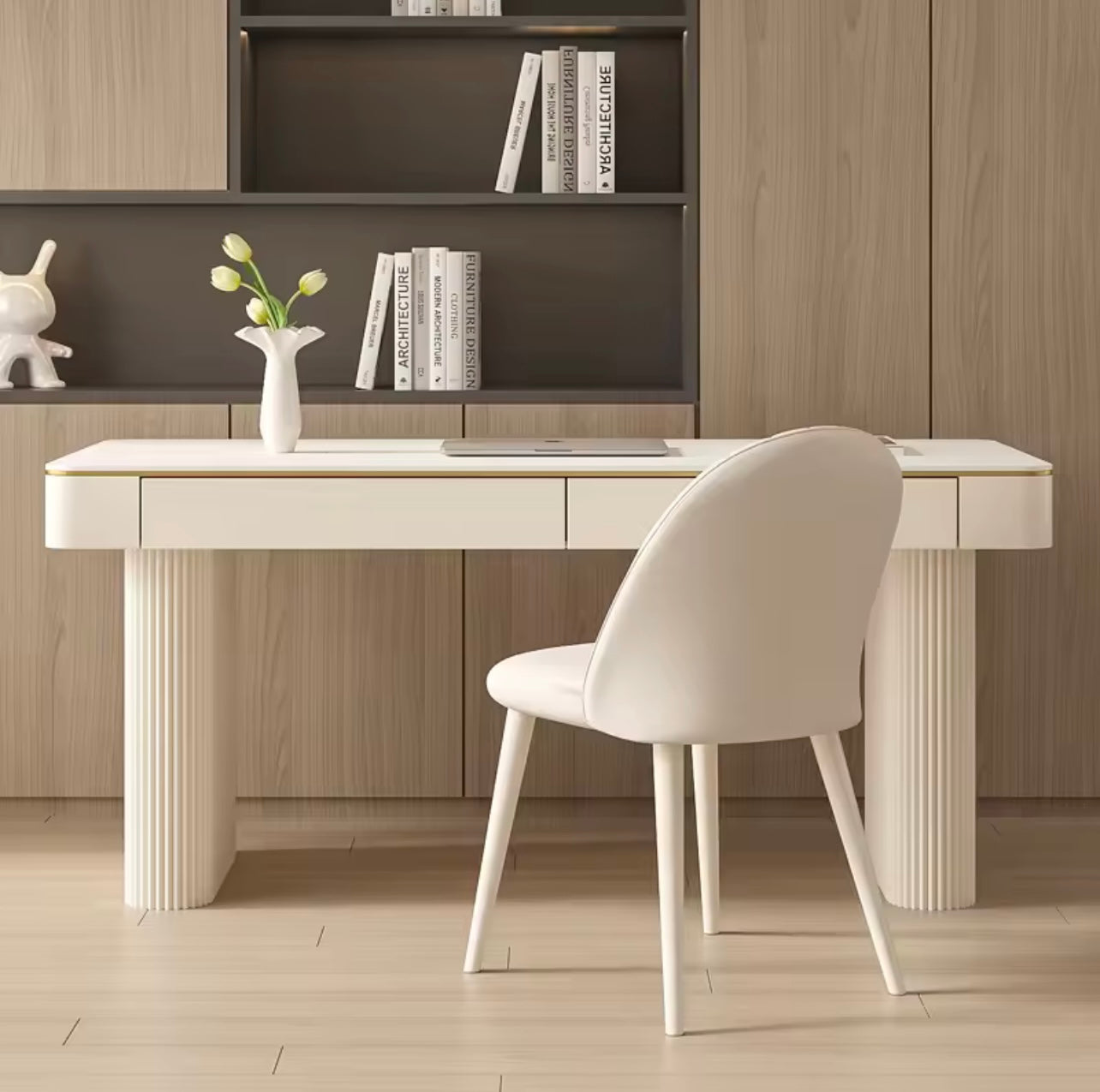 White Office Desk with Storage Drawers, Rock Slab Tabletop