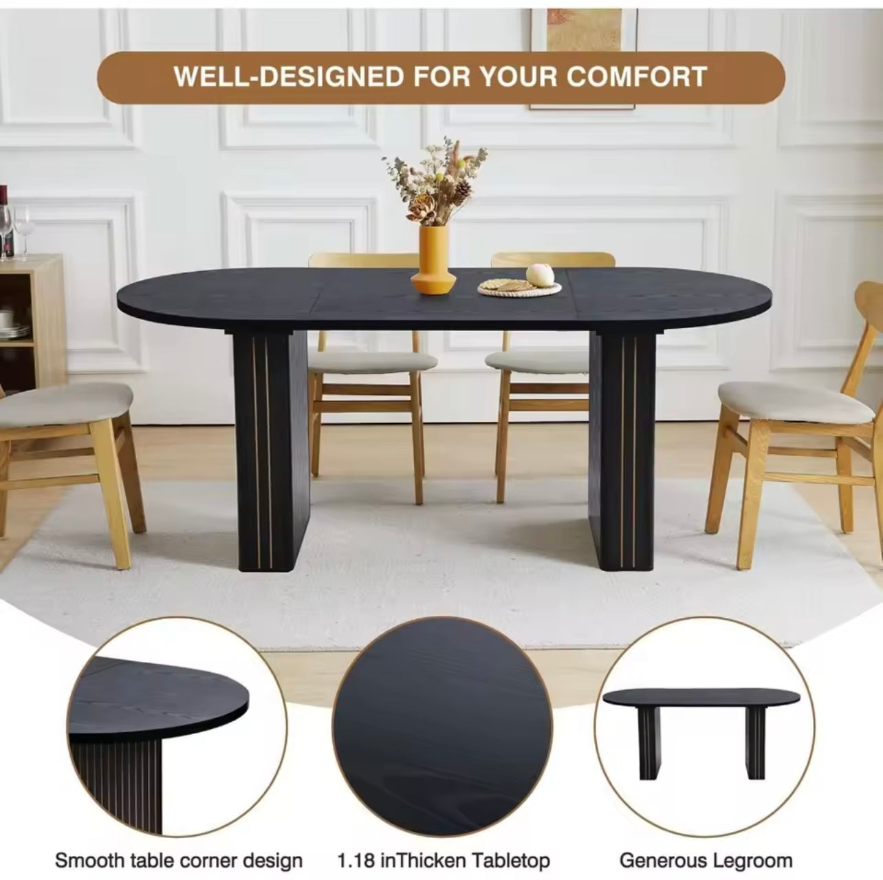 Rustic Farmhouse Oval Dining Table, 70.8” Wooden Kitchen Table for 4–6