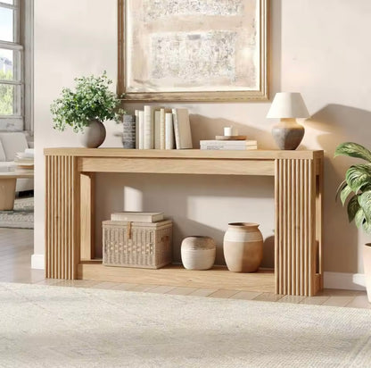 71” Farmhouse Console Table with Fluted Wood Design and Storage