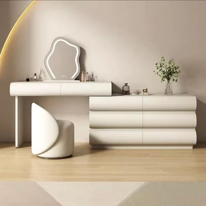 Minimalist Adjustable Luxury Vanity Table with Mirror, Drawers & Stool