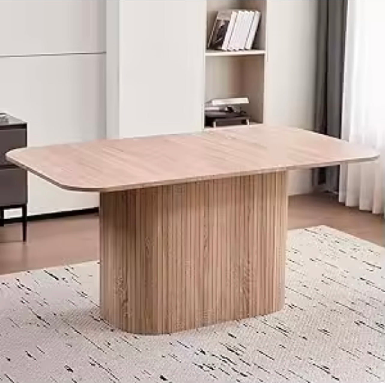 Dining Table with Rounded Corners & Wood Pedestal Base, Seats 4-6