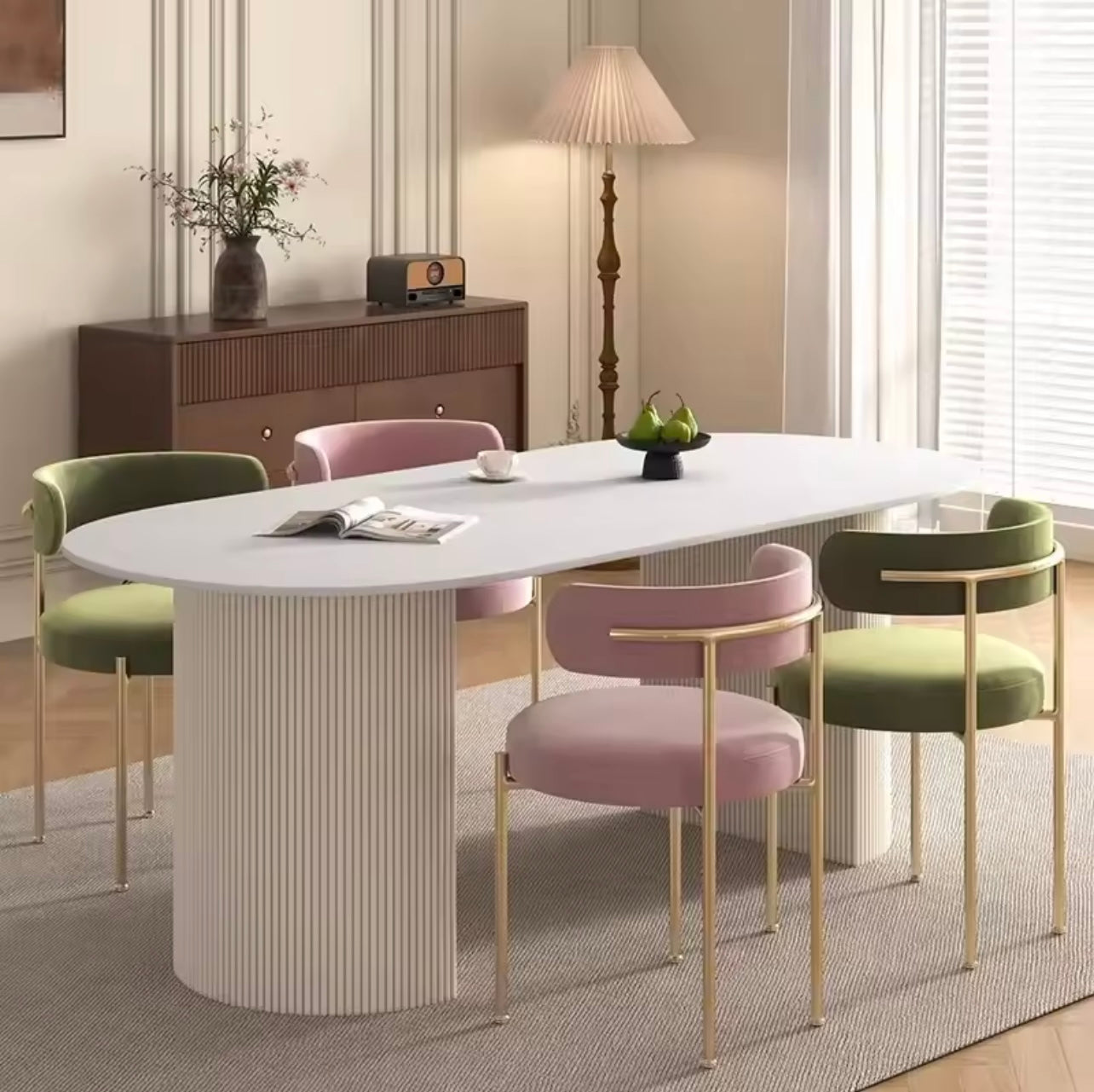 White Oval Minimalist Solid Wood Dining Table