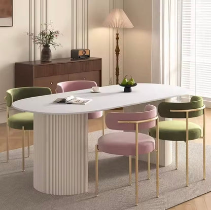 White Oval Minimalist Solid Wood Dining Table