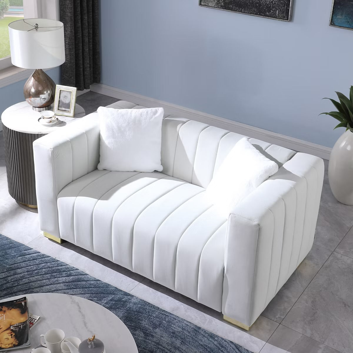 Grey or Beige 3 Seater Sofa - Velvet Loveseat Sofa