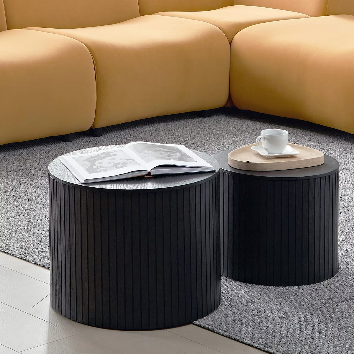 Black Round MDF Nesting Coffee Table Set of 2