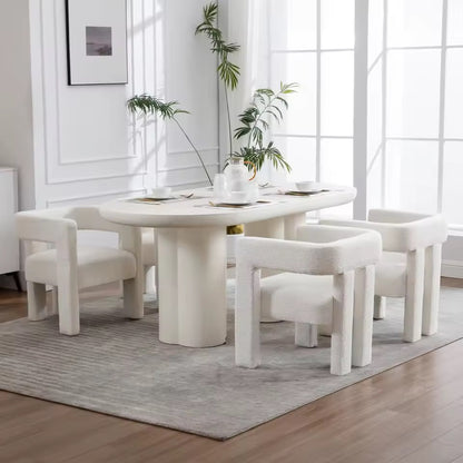 Set of 4 Upholstered White Sherpa Fabric Dining Chairs
