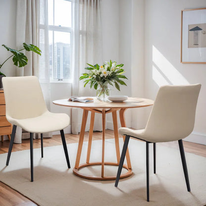 Set of 4 Upholstered Dining Chairs, Tan Faux Leather Dining Chairs