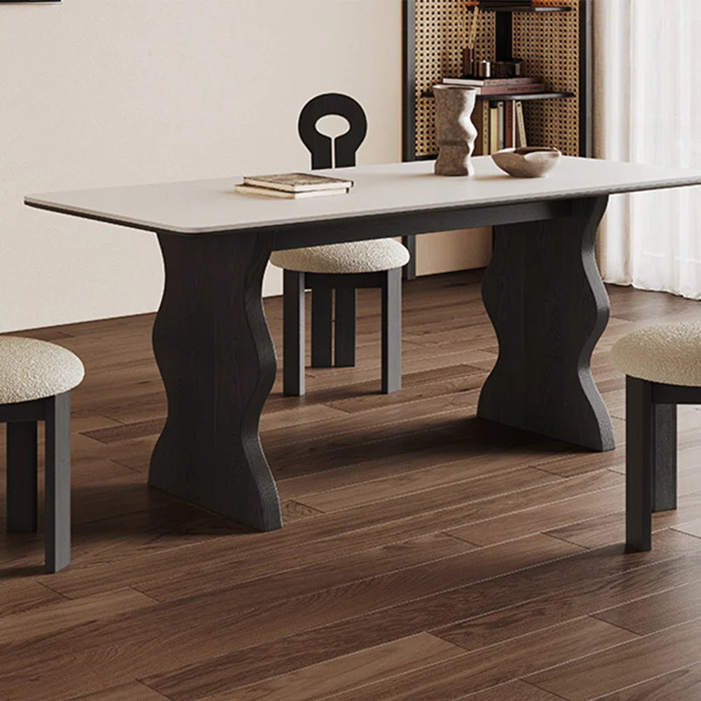 Black Ripple Rock Dining Table with White Wax Wood