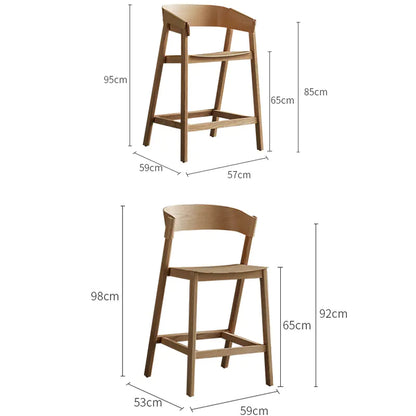 Minimalist Wood Bar Stool with Backrest - Counter Stools for Kitchens