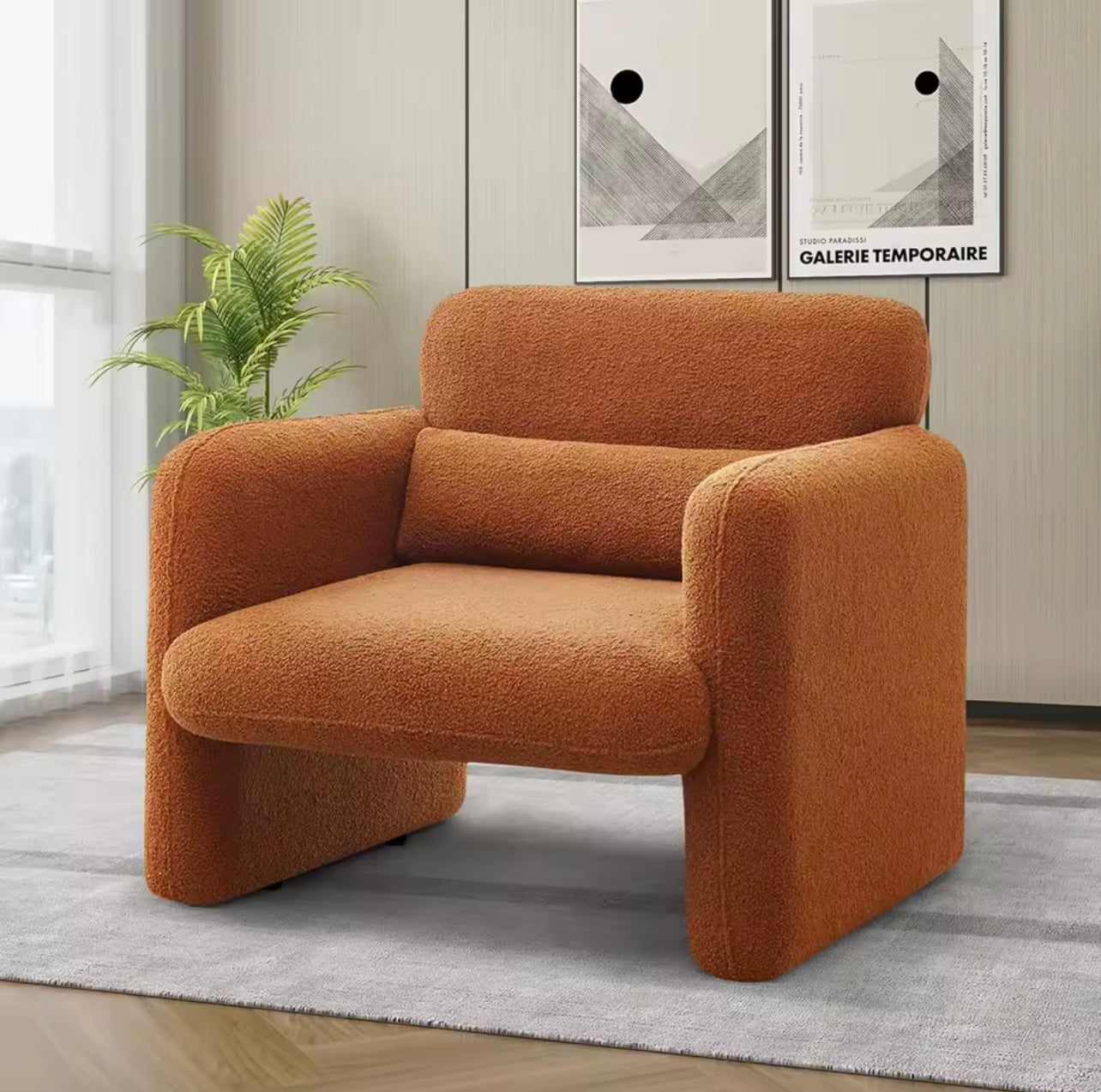 Orange Modern Upholstered Chair - Single Sofa Chair with Pillow