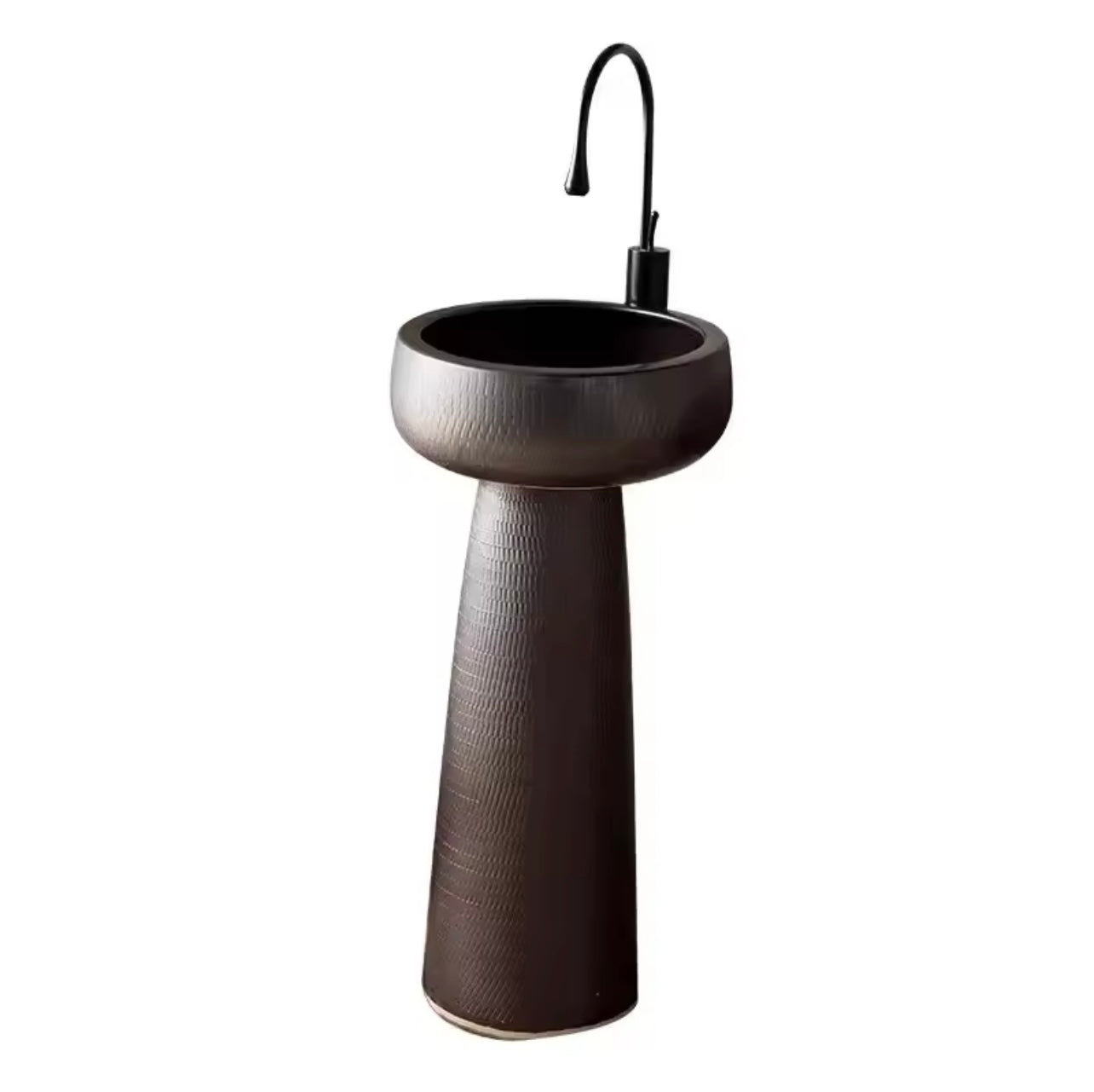 Black Ceramic Column Wash Basin, Outdoor & Bathroom Pedestal Sink