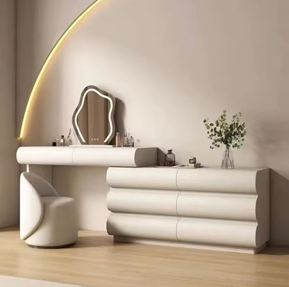 Minimalist Adjustable Luxury Vanity Table with Mirror, Drawers & Stool