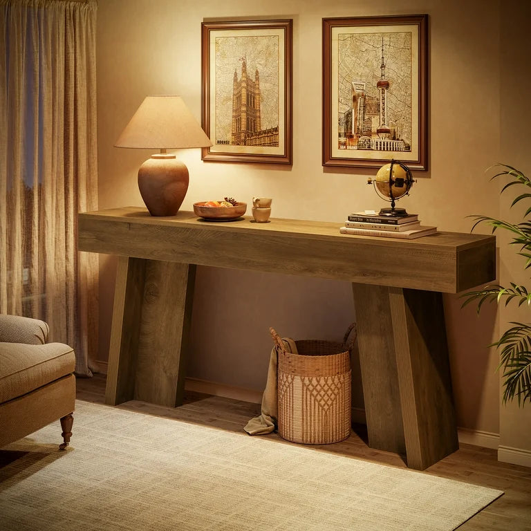 Farmhouse Narrow Entryway Table, Large Wood Console Table