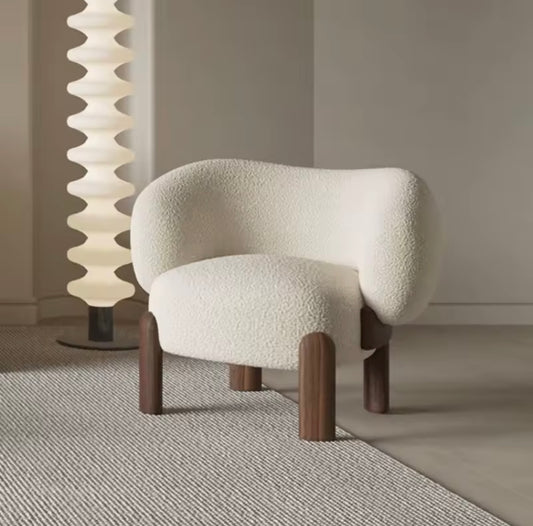 Solid Wood Cream Accent Chair for Small Spaces